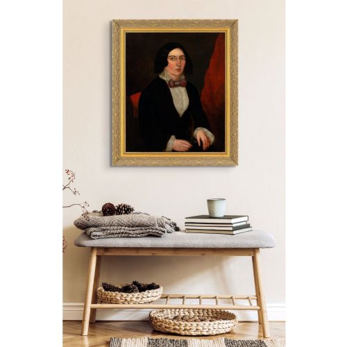 19THCENTURY AMERICAN FOLK ART PORTRAIT OF A LADY HOLDING A POSY ANTIQUE OIL PAINTING - ADDITIONAL PHOTO 5