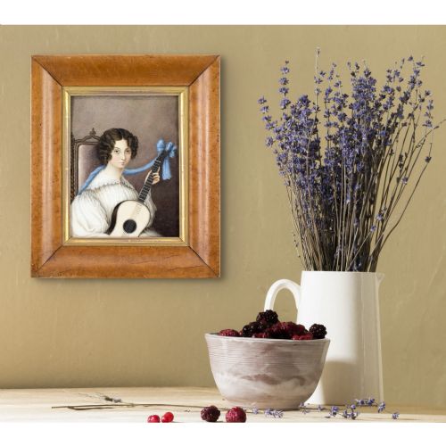 EARLY 19THCENTURY ENGLISH SCHOOL PORTRAIT OF A YOUNG LADY WITH A GUITAR ANTIQUE GOUACHE - ADDITIONAL PHOTO 4