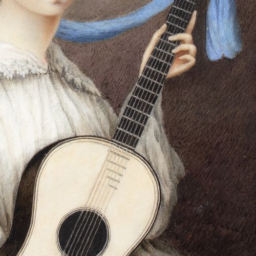 EARLY 19THCENTURY ENGLISH SCHOOL PORTRAIT OF A YOUNG LADY WITH A GUITAR ANTIQUE GOUACHE - ADDITIONAL PHOTO 7