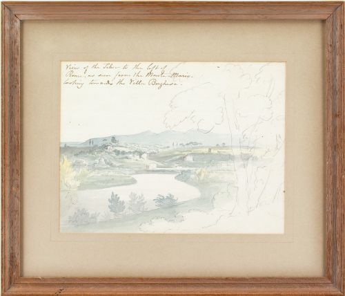 sir william pilkington view of the tiber to the left of rome antique drawing - CATEGORY: ANTIQUE ART - DATED 1800