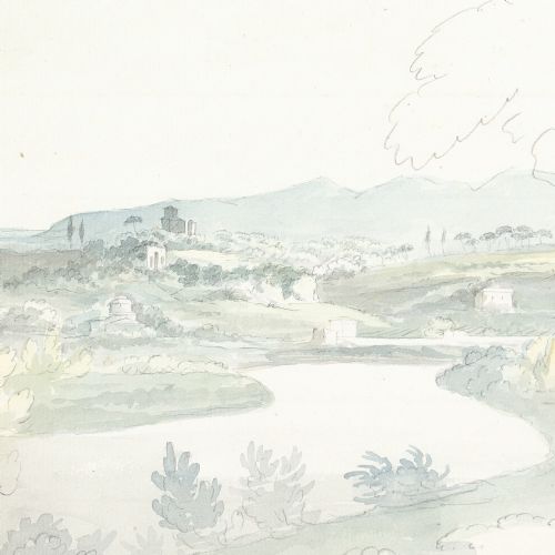 SIR WILLIAM PILKINGTON VIEW OF THE TIBER TO THE LEFT OF ROME ANTIQUE DRAWING - ADDITIONAL PHOTO 1