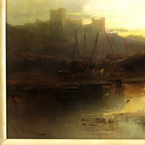 HEINRICH MAX KRAUSE BAMBURGH CASTLE NORTHUMBERLAND ANTIQUE OIL PAINTING - ADDITIONAL PHOTO 6