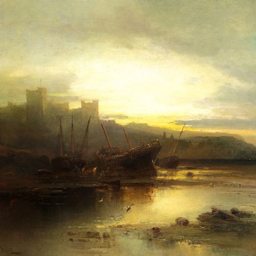 HEINRICH MAX KRAUSE BAMBURGH CASTLE NORTHUMBERLAND ANTIQUE OIL PAINTING - ADDITIONAL PHOTO 7