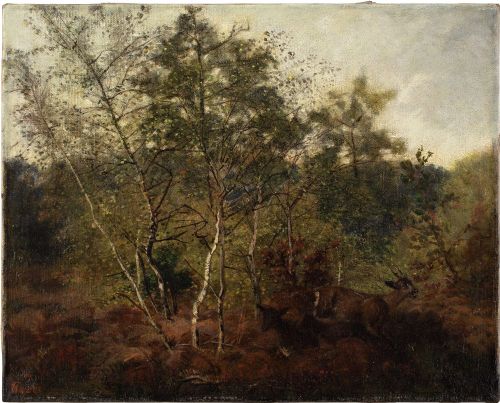 19thcentury french school chevreuils en fort antique oil painting - CATEGORY: ANTIQUE ART - DATED 1880