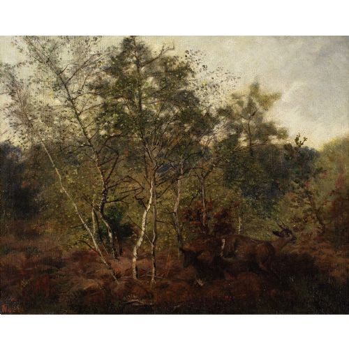 19THCENTURY FRENCH SCHOOL CHEVREUILS EN FORT ANTIQUE OIL PAINTING - ADDITIONAL PHOTO 1