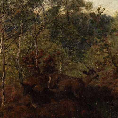 19THCENTURY FRENCH SCHOOL CHEVREUILS EN FORT ANTIQUE OIL PAINTING - ADDITIONAL PHOTO 6