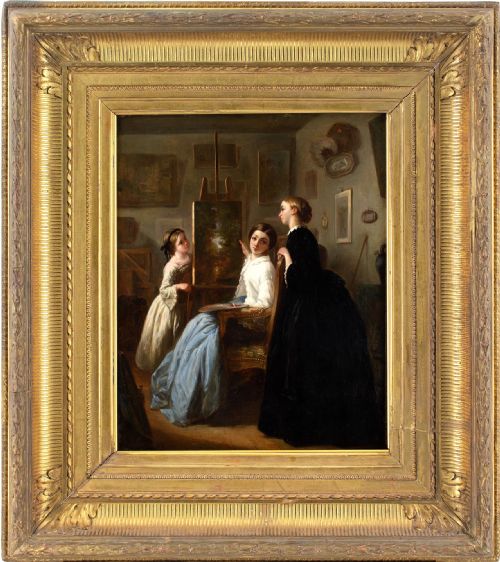 pauline caronlanglois atelier antique oil painting - CATEGORY: ANTIQUE ART - DATED 1850