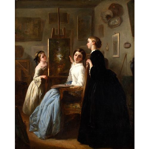 PAULINE CARONLANGLOIS ATELIER ANTIQUE OIL PAINTING - ADDITIONAL PHOTO 1