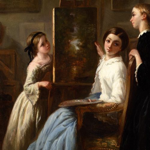 PAULINE CARONLANGLOIS ATELIER ANTIQUE OIL PAINTING - ADDITIONAL PHOTO 4