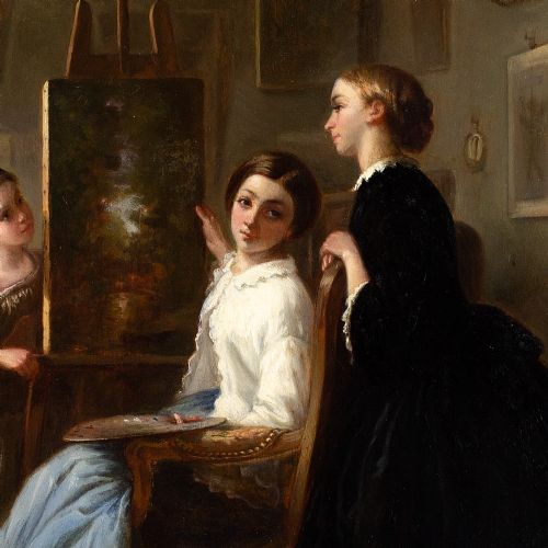 PAULINE CARONLANGLOIS ATELIER ANTIQUE OIL PAINTING - ADDITIONAL PHOTO 6