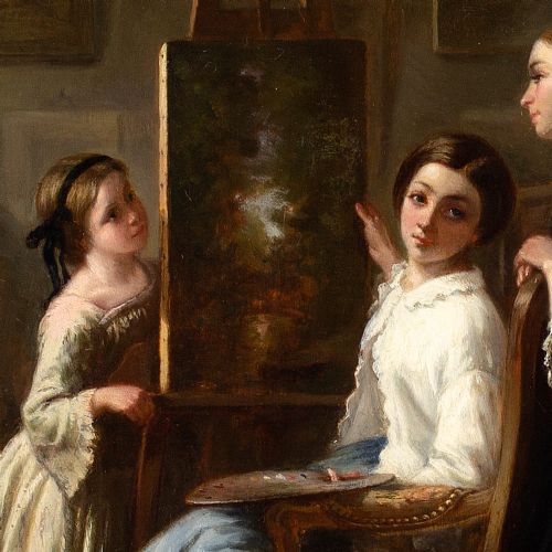 PAULINE CARONLANGLOIS ATELIER ANTIQUE OIL PAINTING - ADDITIONAL PHOTO 7