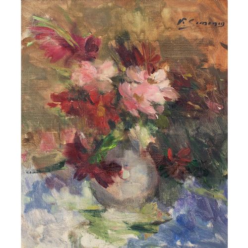 VICTOR SIMONIN VASE DE FLEURS OIL PAINTING - ADDITIONAL PHOTO 1