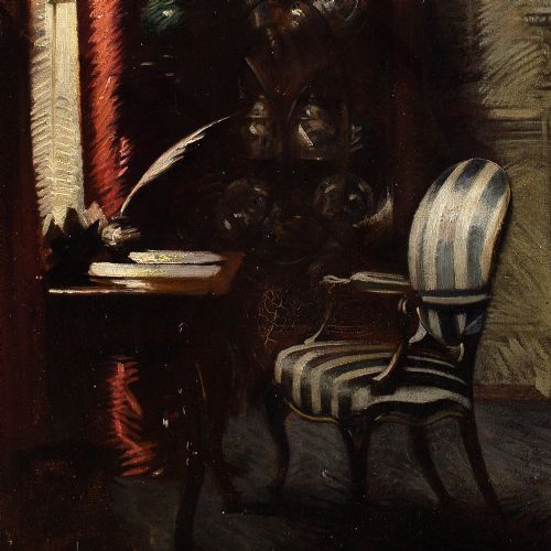 ALBERT CHEVALLIER TAYLER THE STUDY ANTIQUE OIL PAINTING - ADDITIONAL PHOTO 2