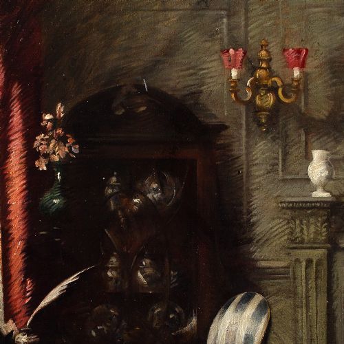 ALBERT CHEVALLIER TAYLER THE STUDY ANTIQUE OIL PAINTING - ADDITIONAL PHOTO 4