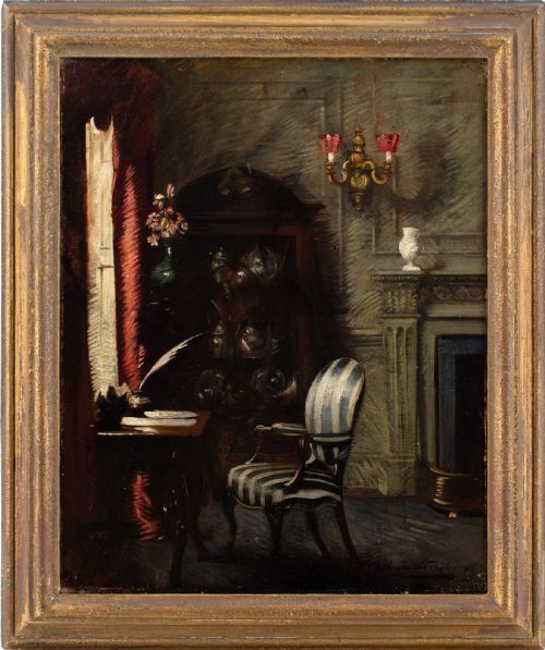 albert chevallier tayler the study antique oil painting - CATEGORY: ANTIQUE ART - DATED 1910