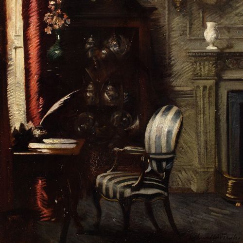 ALBERT CHEVALLIER TAYLER THE STUDY ANTIQUE OIL PAINTING - ADDITIONAL PHOTO 6