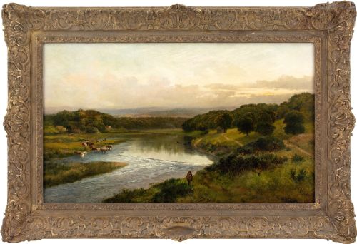 james peel along the wye antique oil painting - CATEGORY: ANTIQUE ART - DATED 1870