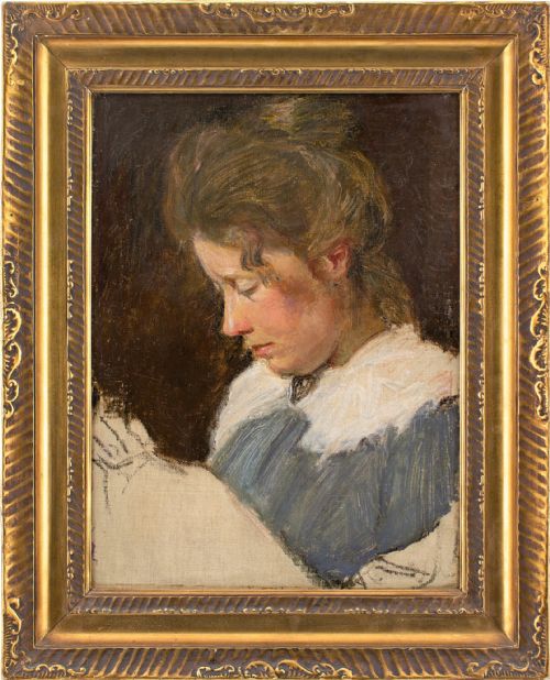 early 20thcentury danish school study of a woman sewing antique oil painting - CATEGORY: ANTIQUE ART - DATED 1900