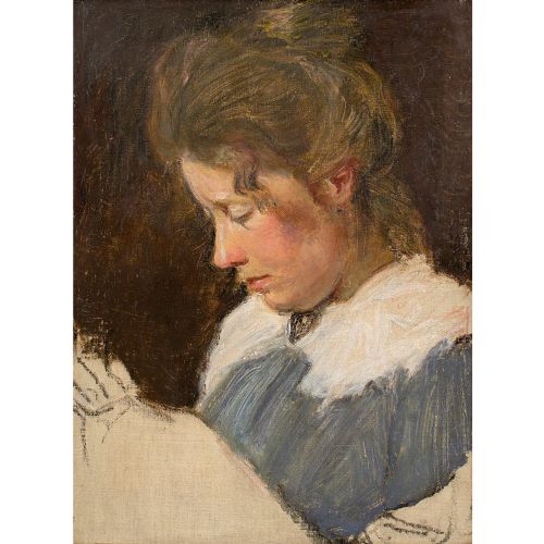 EARLY 20THCENTURY DANISH SCHOOL STUDY OF A WOMAN SEWING ANTIQUE OIL PAINTING - ADDITIONAL PHOTO 1