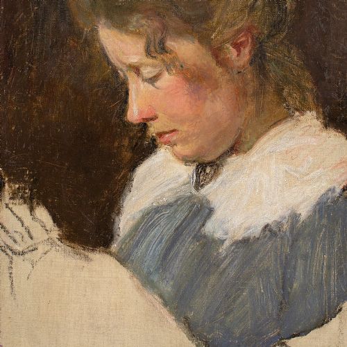 EARLY 20THCENTURY DANISH SCHOOL STUDY OF A WOMAN SEWING ANTIQUE OIL PAINTING - ADDITIONAL PHOTO 2