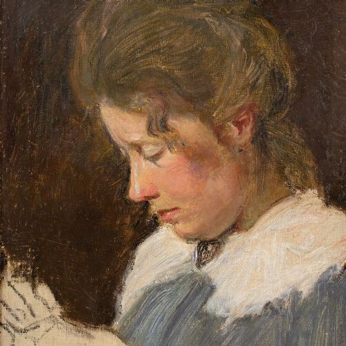 EARLY 20THCENTURY DANISH SCHOOL STUDY OF A WOMAN SEWING ANTIQUE OIL PAINTING - ADDITIONAL PHOTO 3