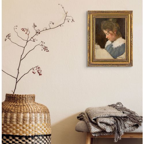EARLY 20THCENTURY DANISH SCHOOL STUDY OF A WOMAN SEWING ANTIQUE OIL PAINTING - ADDITIONAL PHOTO 4