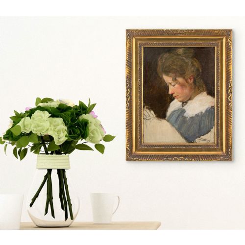 EARLY 20THCENTURY DANISH SCHOOL STUDY OF A WOMAN SEWING ANTIQUE OIL PAINTING - ADDITIONAL PHOTO 5