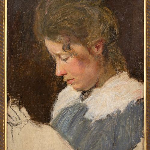 EARLY 20THCENTURY DANISH SCHOOL STUDY OF A WOMAN SEWING ANTIQUE OIL PAINTING - ADDITIONAL PHOTO 6