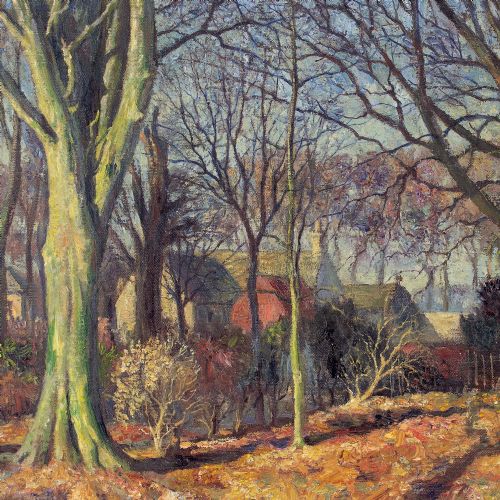 JAMES TORRINGTON BELL AUTUMNAL LANDSCAPE WITH DWELLINGS ANTIQUE OIL PAINTING - ADDITIONAL PHOTO 4