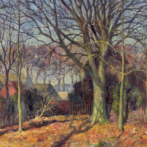 JAMES TORRINGTON BELL AUTUMNAL LANDSCAPE WITH DWELLINGS ANTIQUE OIL PAINTING - ADDITIONAL PHOTO 6