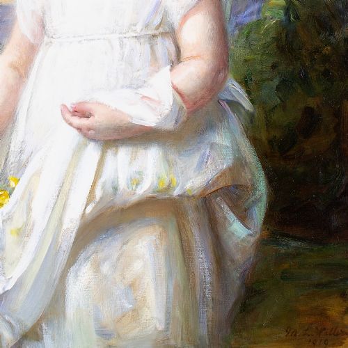 MARY LEMON WALLER PORTRAIT OF DORIS B HOLLOWAY ANTIQUE OIL PAINTING - ADDITIONAL PHOTO 7