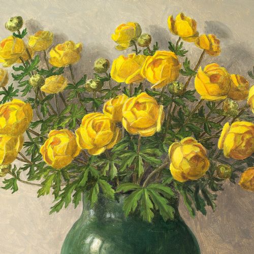 C SRENSEN STILL LIFE WITH TROLLIUS TEA CUP BOOKS OIL PAINTING - ADDITIONAL PHOTO 7
