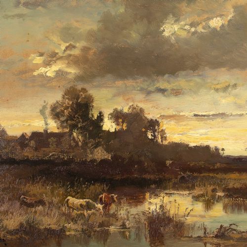 FRITZ HALBERGKRAUSS DACHAUER MOOS EVENING ANTIQUE OIL PAINTING - ADDITIONAL PHOTO 2
