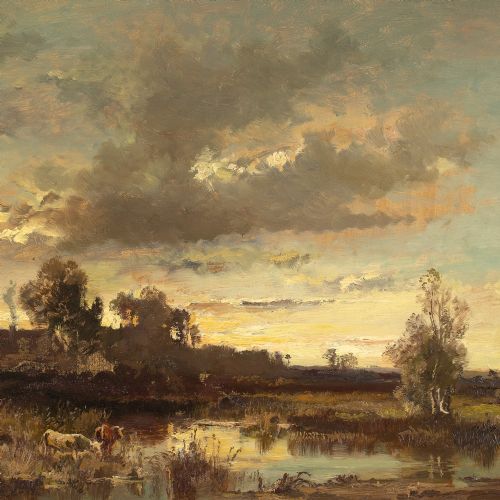 FRITZ HALBERGKRAUSS DACHAUER MOOS EVENING ANTIQUE OIL PAINTING - ADDITIONAL PHOTO 3