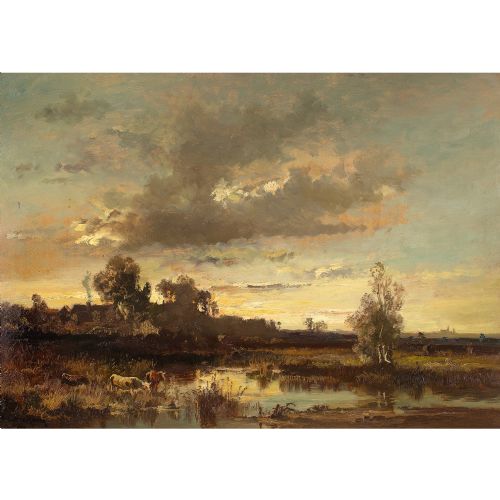 FRITZ HALBERGKRAUSS DACHAUER MOOS EVENING ANTIQUE OIL PAINTING - ADDITIONAL PHOTO 5