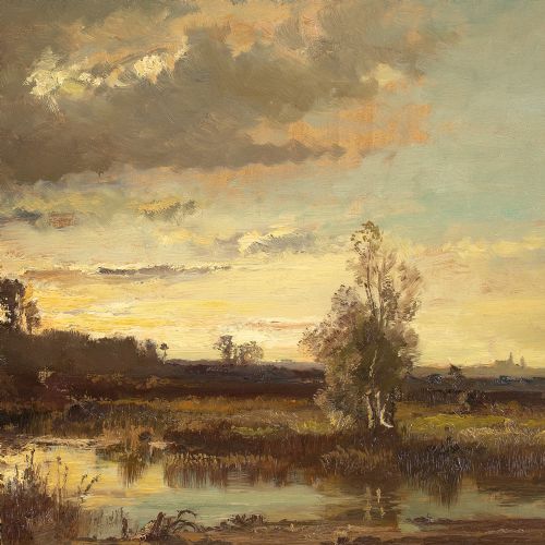 FRITZ HALBERGKRAUSS DACHAUER MOOS EVENING ANTIQUE OIL PAINTING - ADDITIONAL PHOTO 6
