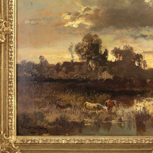 FRITZ HALBERGKRAUSS DACHAUER MOOS EVENING ANTIQUE OIL PAINTING - ADDITIONAL PHOTO 7