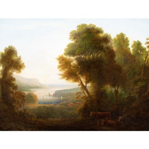 EARLY 19THCENTURY BRITISH SCHOOL ROMANTIC LANDSCAPE WITH BOATS CATTLE COASTAL VIEW ANTIQUE OIL PAINTING - ADDITIONAL PHOTO 3