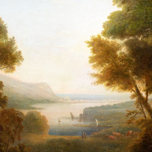 EARLY 19THCENTURY BRITISH SCHOOL ROMANTIC LANDSCAPE WITH BOATS CATTLE COASTAL VIEW ANTIQUE OIL PAINTING - ADDITIONAL PHOTO 4