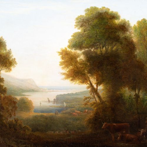 EARLY 19THCENTURY BRITISH SCHOOL ROMANTIC LANDSCAPE WITH BOATS CATTLE COASTAL VIEW ANTIQUE OIL PAINTING - ADDITIONAL PHOTO 5