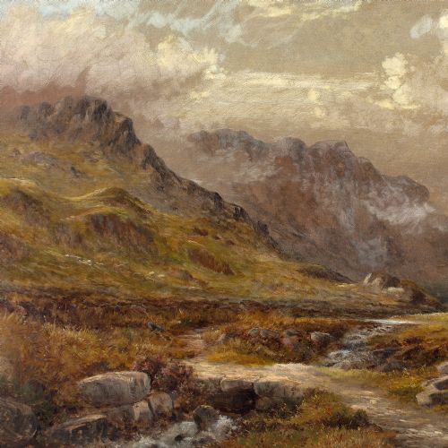 HENRY W HENLEY MISTY UPLAND LANDSCAPE WITH STREAM ANTIQUE OIL PAINTING - ADDITIONAL PHOTO 3
