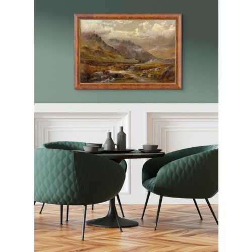 HENRY W HENLEY MISTY UPLAND LANDSCAPE WITH STREAM ANTIQUE OIL PAINTING - ADDITIONAL PHOTO 5