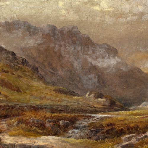 HENRY W HENLEY MISTY UPLAND LANDSCAPE WITH STREAM ANTIQUE OIL PAINTING - ADDITIONAL PHOTO 6