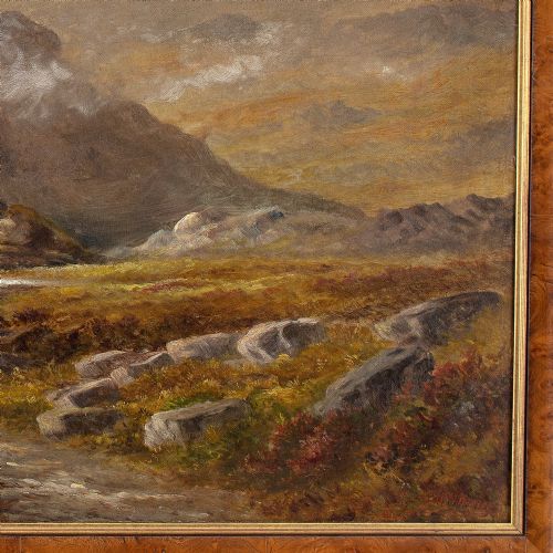HENRY W HENLEY MISTY UPLAND LANDSCAPE WITH STREAM ANTIQUE OIL PAINTING - ADDITIONAL PHOTO 7