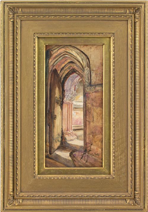 alexander fraser jnr rsa a doorway rosslyn chapel antique watercolour - CATEGORY: ANTIQUE ART - DATED 1870