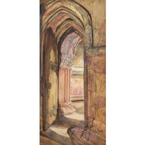 ALEXANDER FRASER JNR RSA A DOORWAY ROSSLYN CHAPEL ANTIQUE WATERCOLOUR - ADDITIONAL PHOTO 1