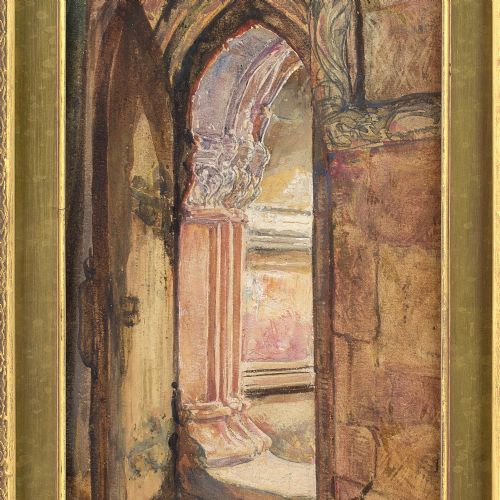 ALEXANDER FRASER JNR RSA A DOORWAY ROSSLYN CHAPEL ANTIQUE WATERCOLOUR - ADDITIONAL PHOTO 2