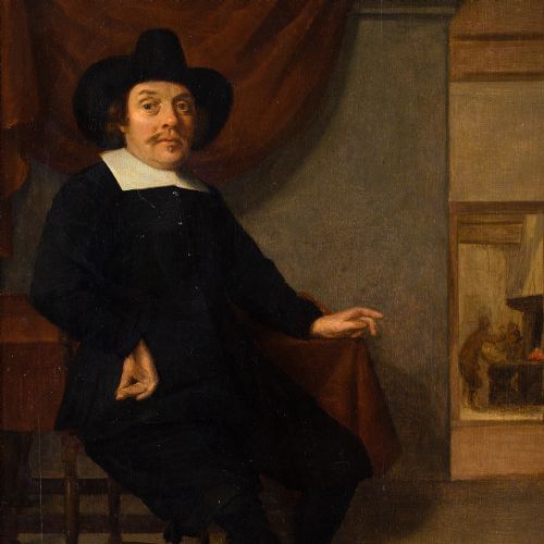 fig 2. 18th-Century Dutch School, Portrait Of A Seated 17th-Century Gentleman By A Forge - Antique Oil Painting