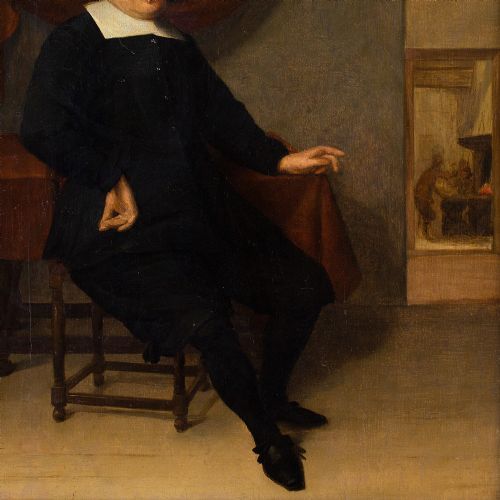 fig 4. 18th-Century Dutch School, Portrait Of A Seated 17th-Century Gentleman By A Forge - Antique Oil Painting