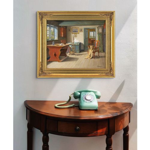 C SRENSEN INTERIOR WITH SPINNING WHEEL OIL PAINTING - ADDITIONAL PHOTO 4